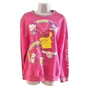 Hello Kitty And Friends Sweatshirt  Sz L  Pink Rainbow Polyester Blend Bubblegum